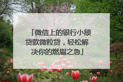 微信上的银行小额贷款微粒贷，轻松解决你的燃眉之急